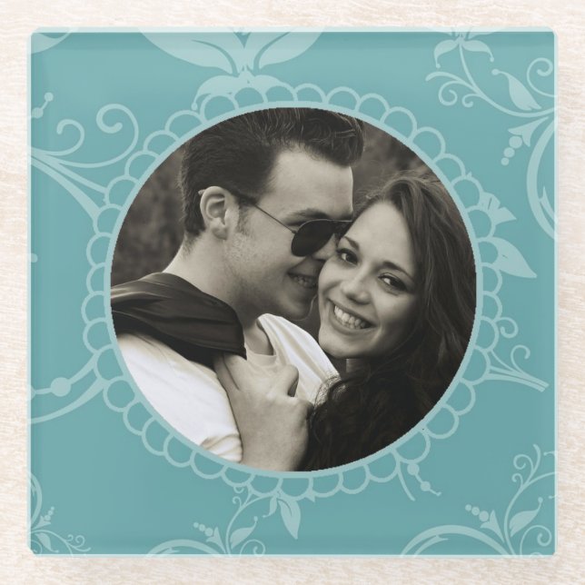 Teal Floral Glass Coaster (Front)