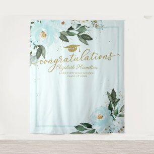 Teal Floral Graduation Party Photo Backdrop Tapestry