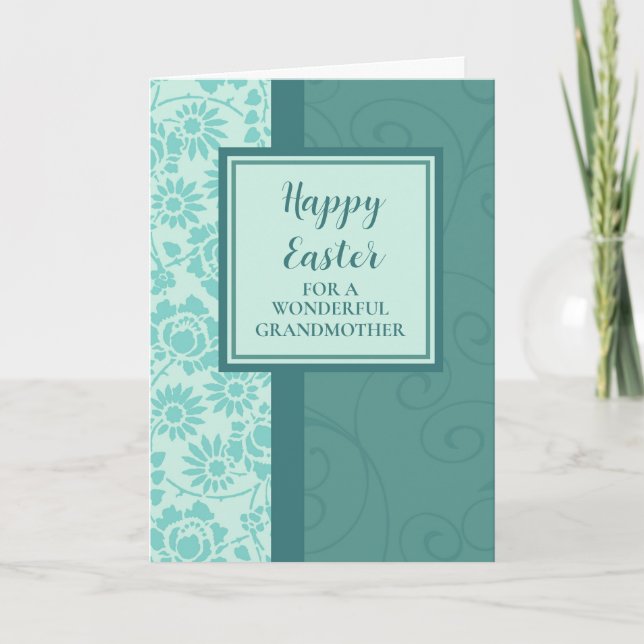 Teal Floral Happy Easter Grandmother Holiday Card (Front)