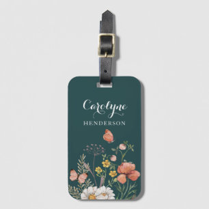 Teal Floral  Luggage Tag