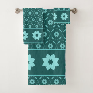 Teal Floral Mandala Star Seamless Pattern Bath Towel Set