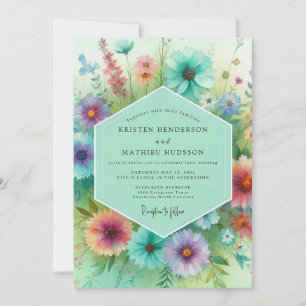 Teal Floral Meadow Wedding Invitation
