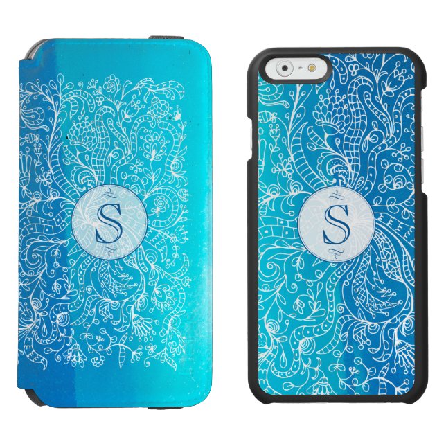 Teal Floral Monogram Incipio iPhone 6 wallet case Incipio iPhone Wallet Case (Side by Side)