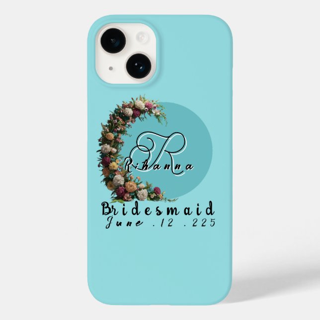 Teal Floral Monogram Tote Bag | Bridal Party  Case-Mate iPhone Case (Back)