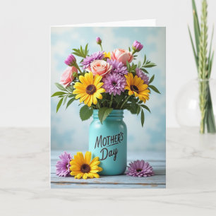 Teal Floral Mothers Day Message Card