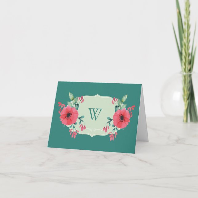 Teal Floral Note Card Thank You (Front)