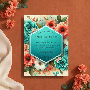 Teal Floral Opulent Romance Wedding Invitation