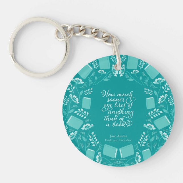 Teal Floral Pride & Prejudice Bookish Quote Key Ring (Front)