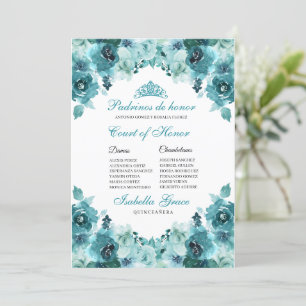 Teal Floral Quinceanera Court of Honour Invitation
