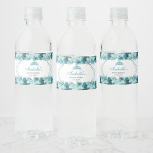 Teal Floral Quinceanera Water Bottle Label