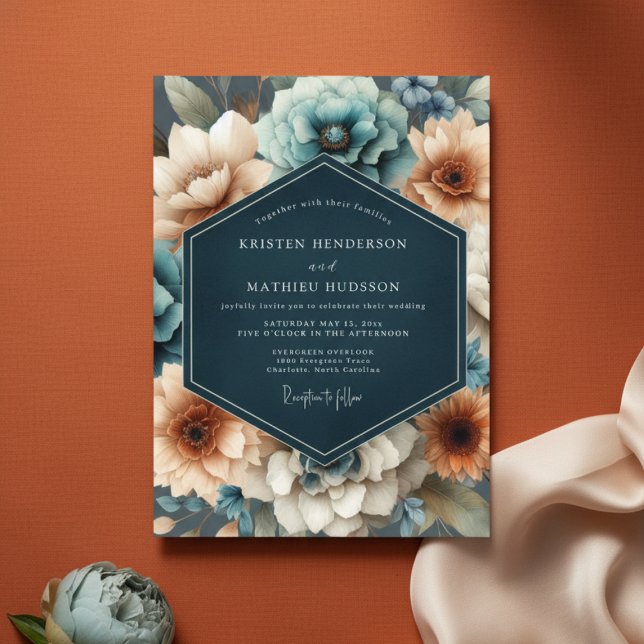 Teal Floral Romance Wedding Invitation (Creator Uploaded)