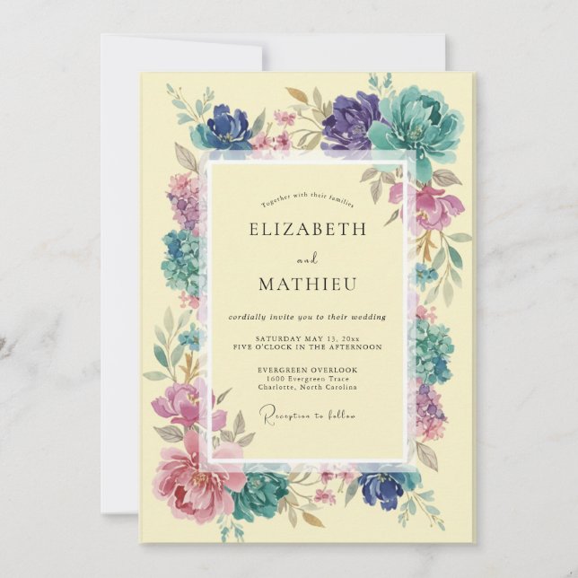 Teal Floral Romantic Spring Wedding Invitation (Front)