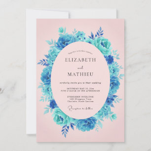 Teal Floral Romantic Wedding Invitation