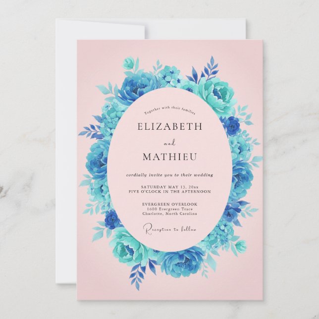 Teal Floral Romantic Wedding Invitation (Front)