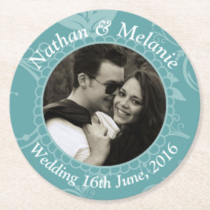 Teal Floral Round Paper Coaster