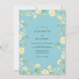 Teal Floral Spring Romance Wedding Invitation