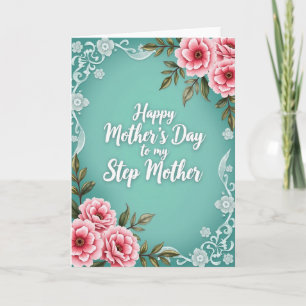 Teal Floral Step Mothers Day Card