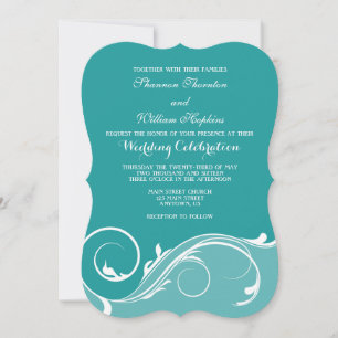 Teal Floral Swirl Bracket Wedding Invites