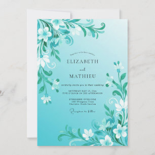 Teal Floral Swirl Wedding Invitation