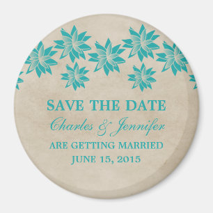 Teal Floral Vintage Save the Date Magnet
