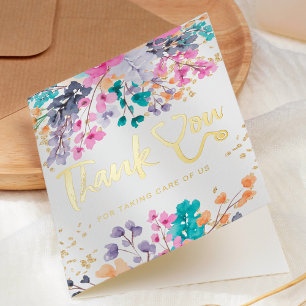 Teal floral watercolor stethoscope nurse thank you foil greeting card