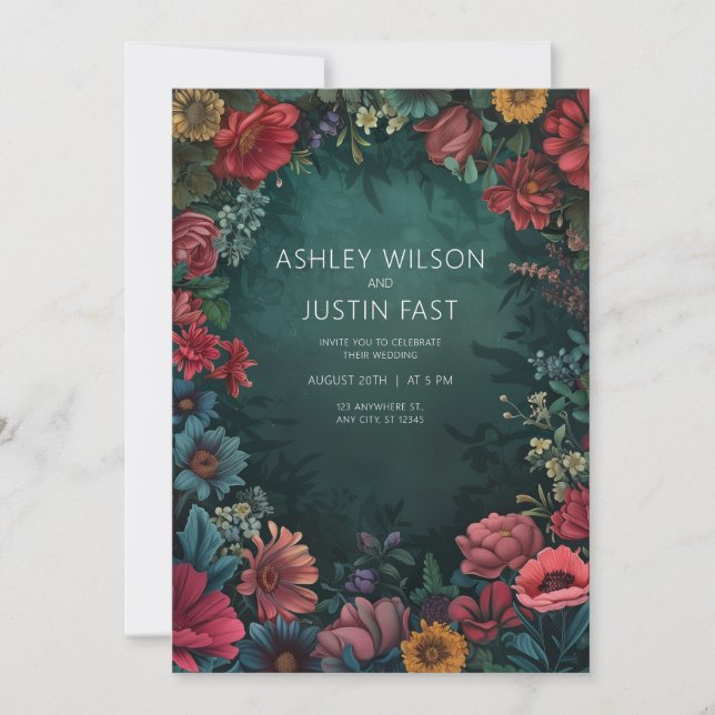 Teal Floral Wedding Invitation (Front)
