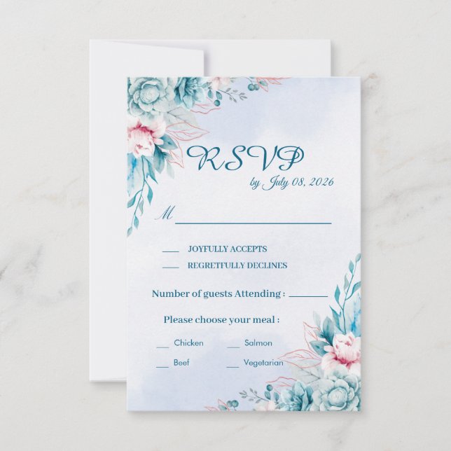 Teal Floral Wedding RSVP Response Card (Front)