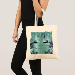 Teal Florals Eyes Glitter Drips Wedding Bridal Tote Bag