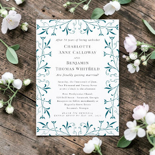 Teal Flourish Elegant Wedding Invitation 