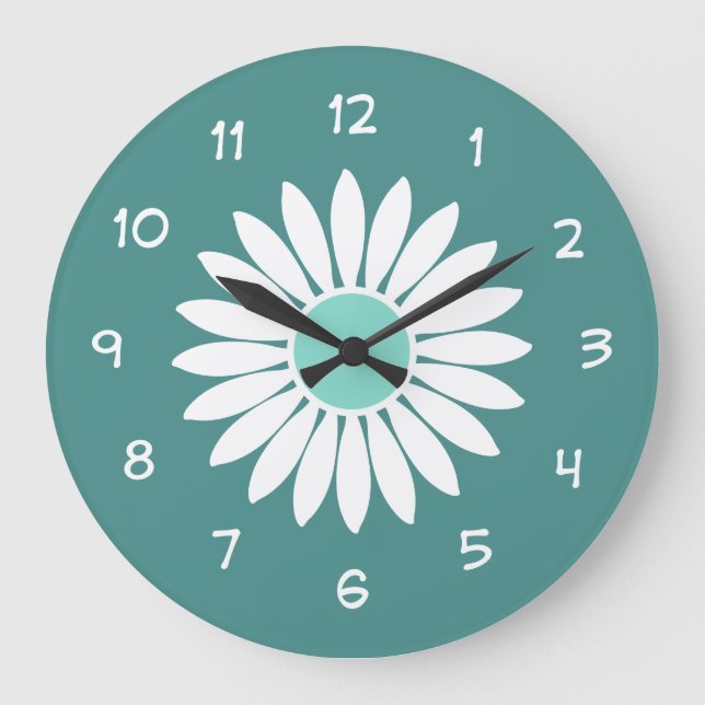 Teal Flower Kitchen Clock (Front)