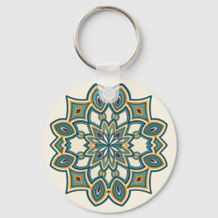 Teal Flower Mandala Key Ring