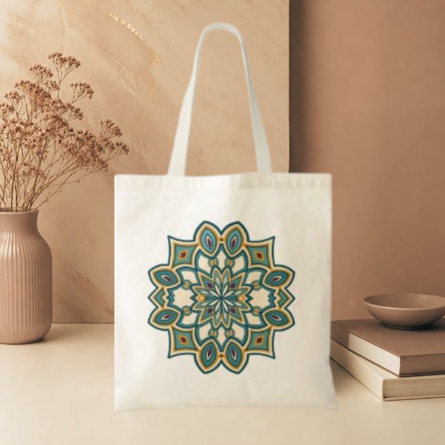 Teal Flower Mandala Tote Bag (Creator Uploaded)