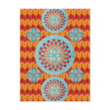 Teal Flower Orange Chevron Design