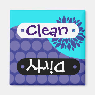 Teal Flower Purple Clean Dirty Dishwasher Magnet