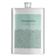 Teal Flower Stainless Steel Flask