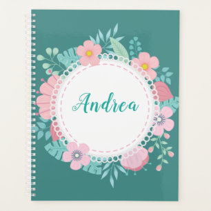 Teal Flower Wreath Planner