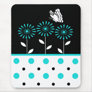 Teal Flowers and Polka Dot Mousepad