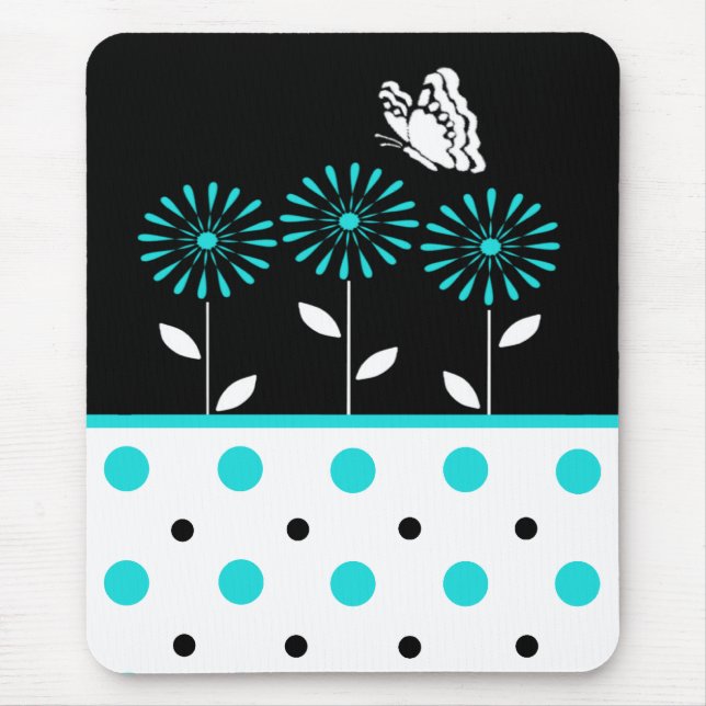 Teal Flowers and Polka Dot Mousepad (Front)