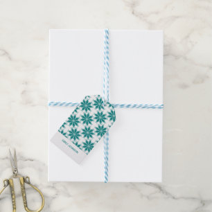 Teal flowers custom name white gift tags