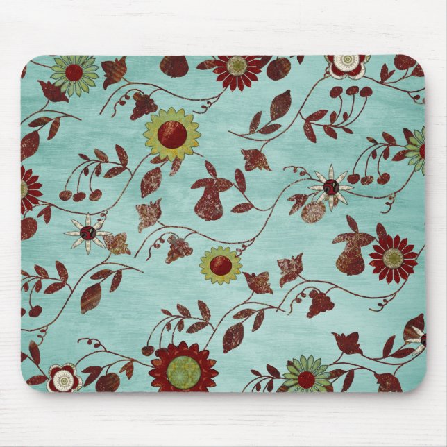 Teal Flowers Mouse Pad (Front)