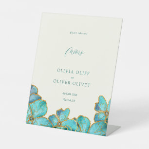 Teal Flowers Wedding Favours Pedestal Sign