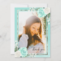 Teal & Foil Silver Floral Graduation Thank You