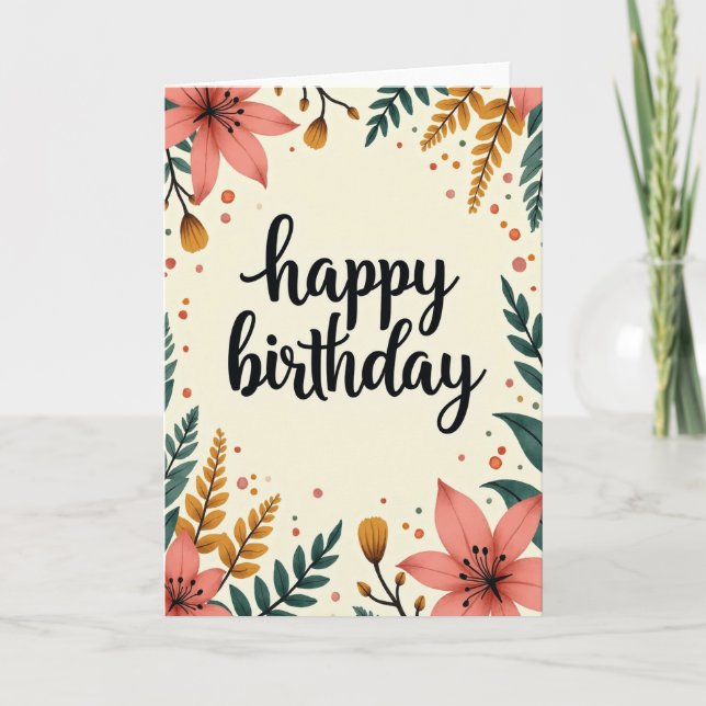 Teal Foliage Birthday Card (Front)