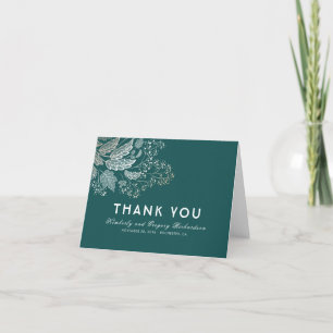 Teal Foliage Elegant Wedding Thank You Card