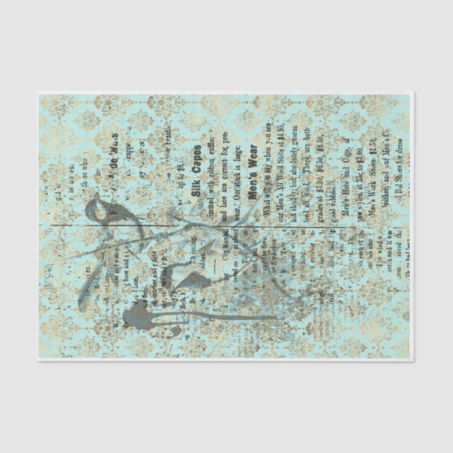 Teal french Birds 10lb decoupage Tissue Paper (Front)