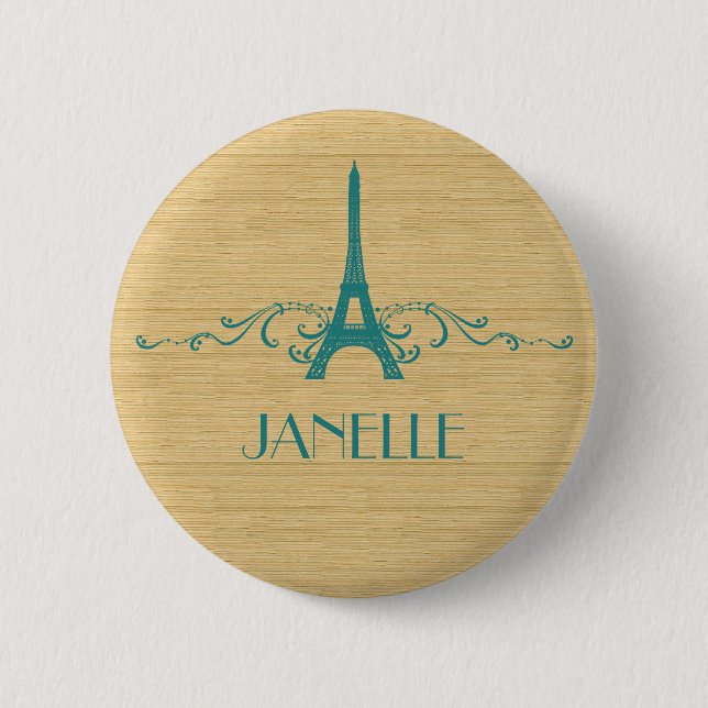 Teal French Flourish Button (Front)