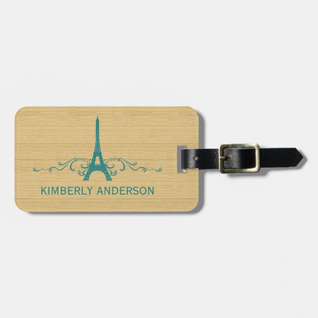 Teal French Flourish Luggage Tag (Front Horizontal)
