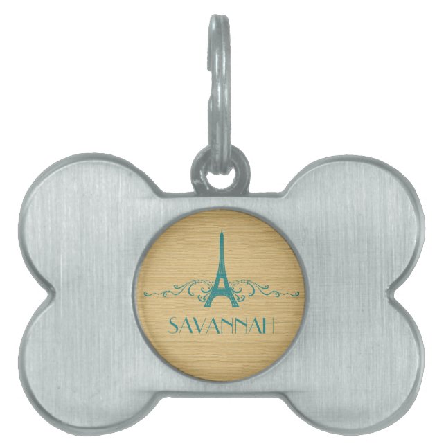 Teal French Flourish Pet Tag (Front)