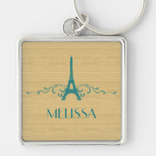 Teal French Flourish Premium Keychain