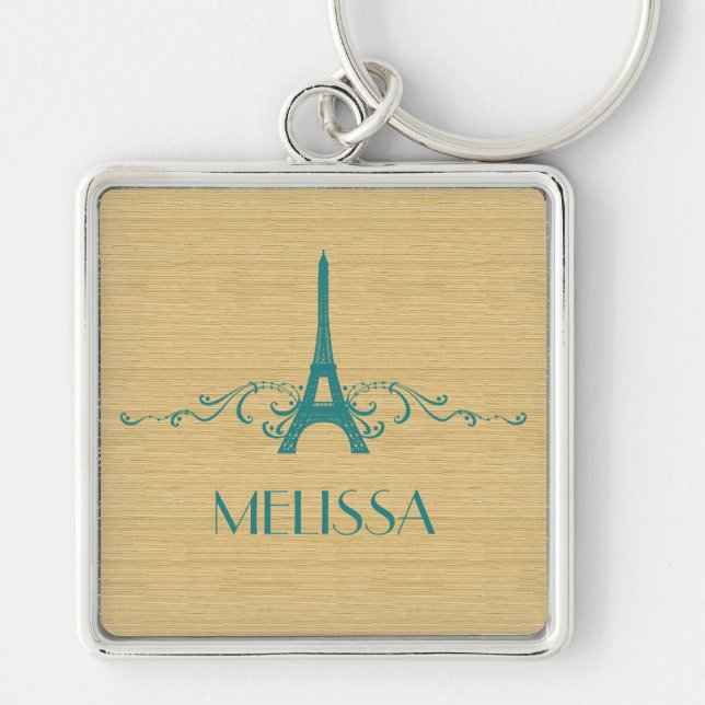 Teal French Flourish Premium Keychain (Front)